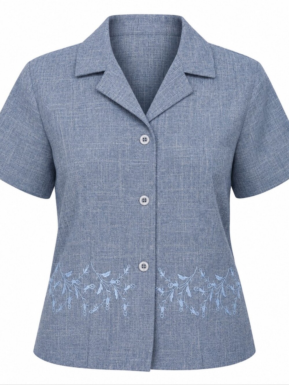 Vintage Tradition Petite Short Sleeve Women's Office Blue Button Down Sz 12P